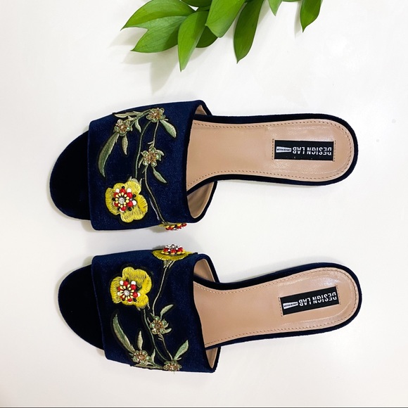 Design Lab Lord & Taylor Fleur Navy Velvet Mule 9M - Picture 8 of 12